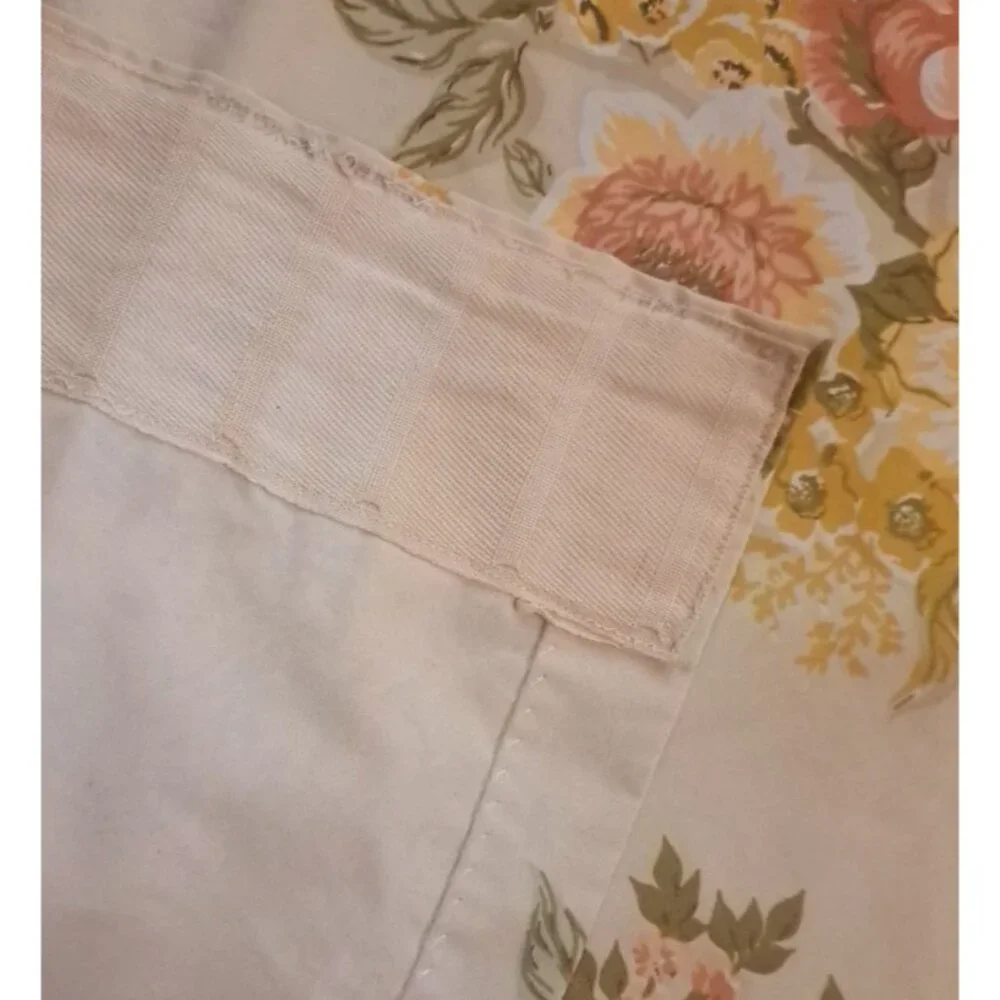 Vintage Curtain Panel Handmade Yellow Pink Floral Rose Bouquet Cottage 80x37